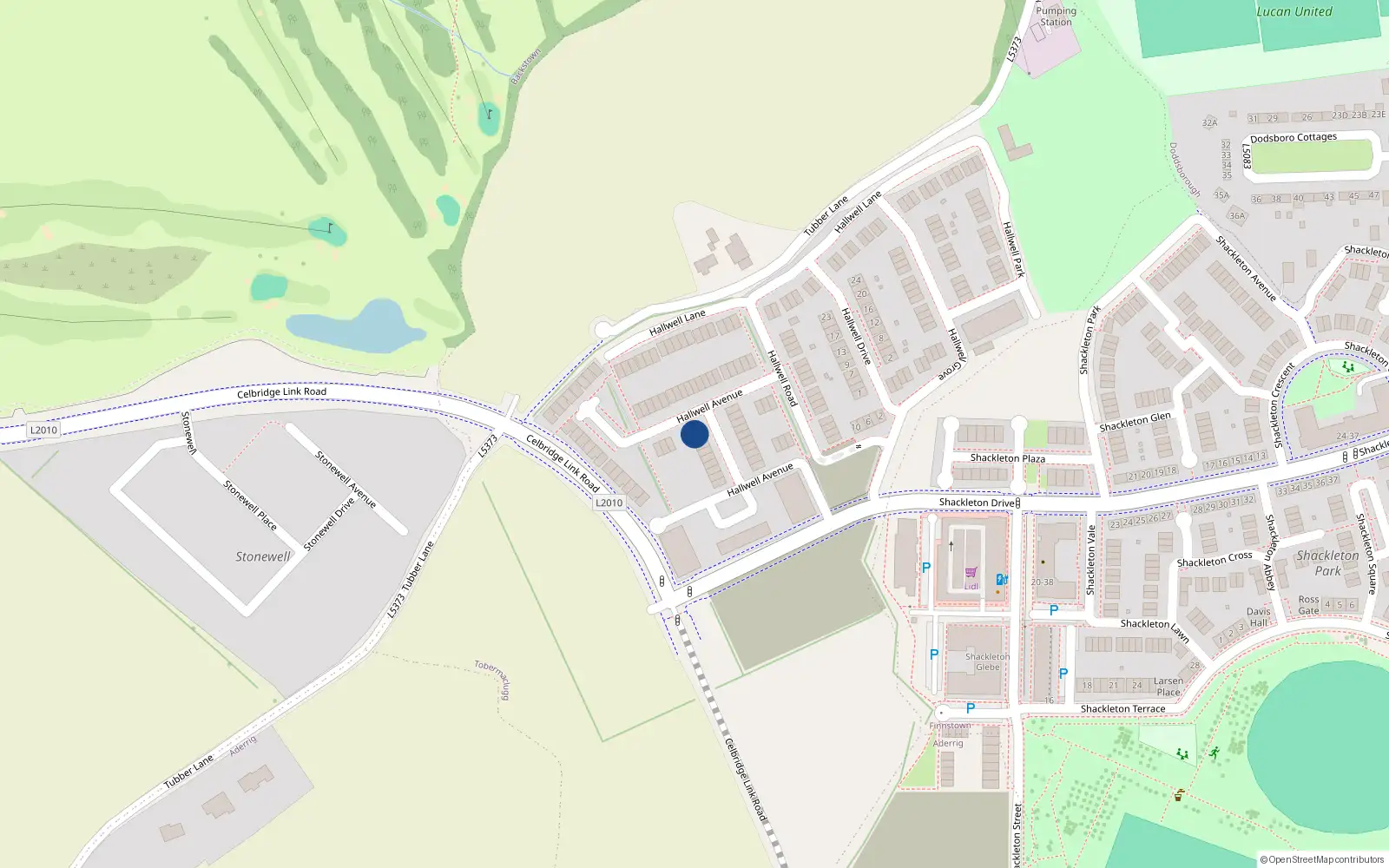 Overhead map showing the location of 23 Hallwell Avenue, Lucan