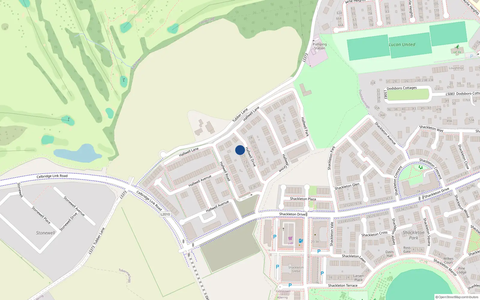 Overhead map showing the location of 23 Hallwell Drive, Halwell, Adamstown