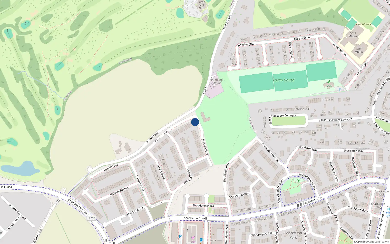 Overhead map showing the location of 23 Hallwell Park, Lucan