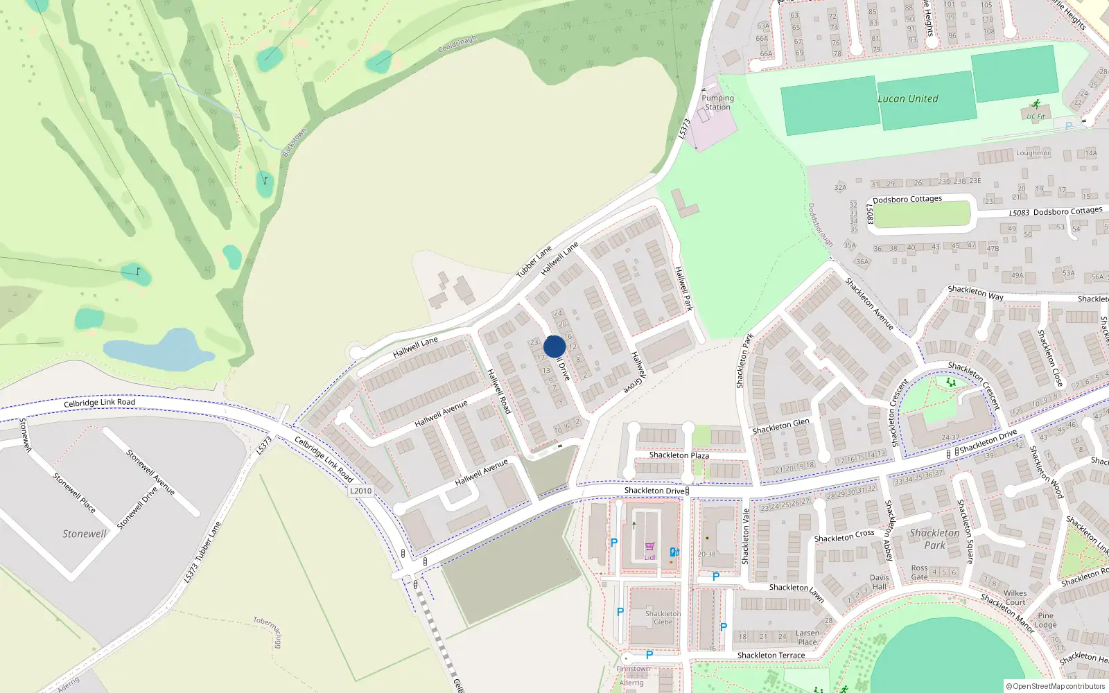 Overhead map showing the location of 23 Halwell Green, Hallwell Drive, Tobermaclugg
