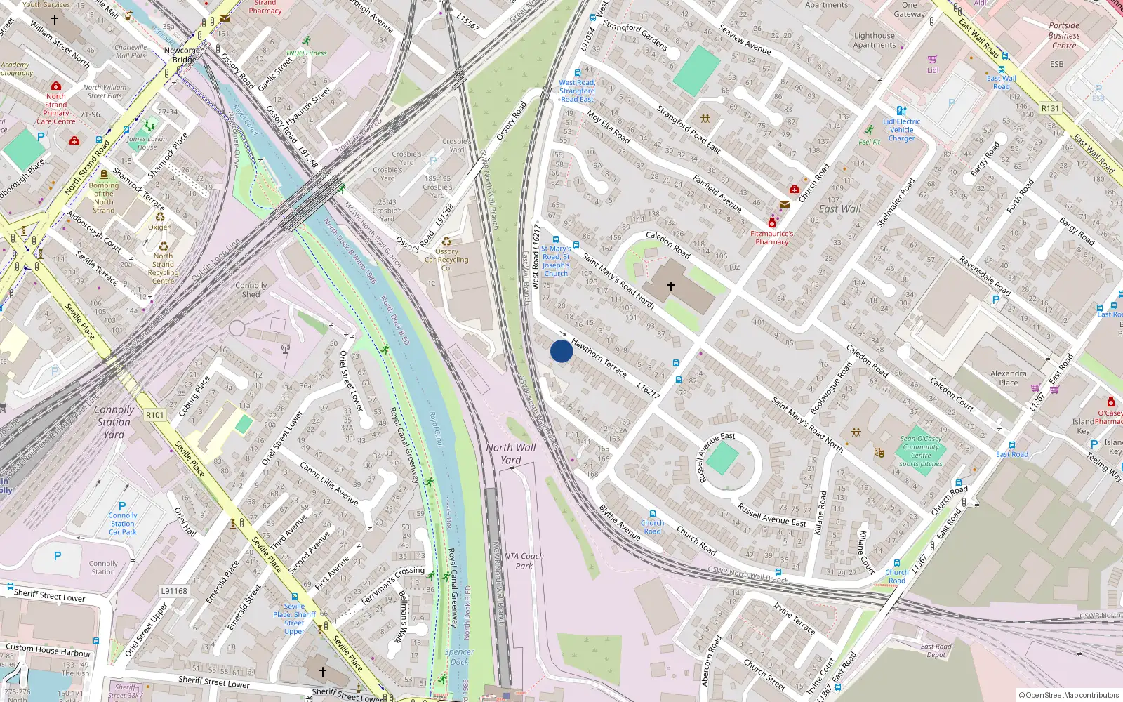 Overhead map showing the location of 23 Hawthorn Terrace, Dublin 3