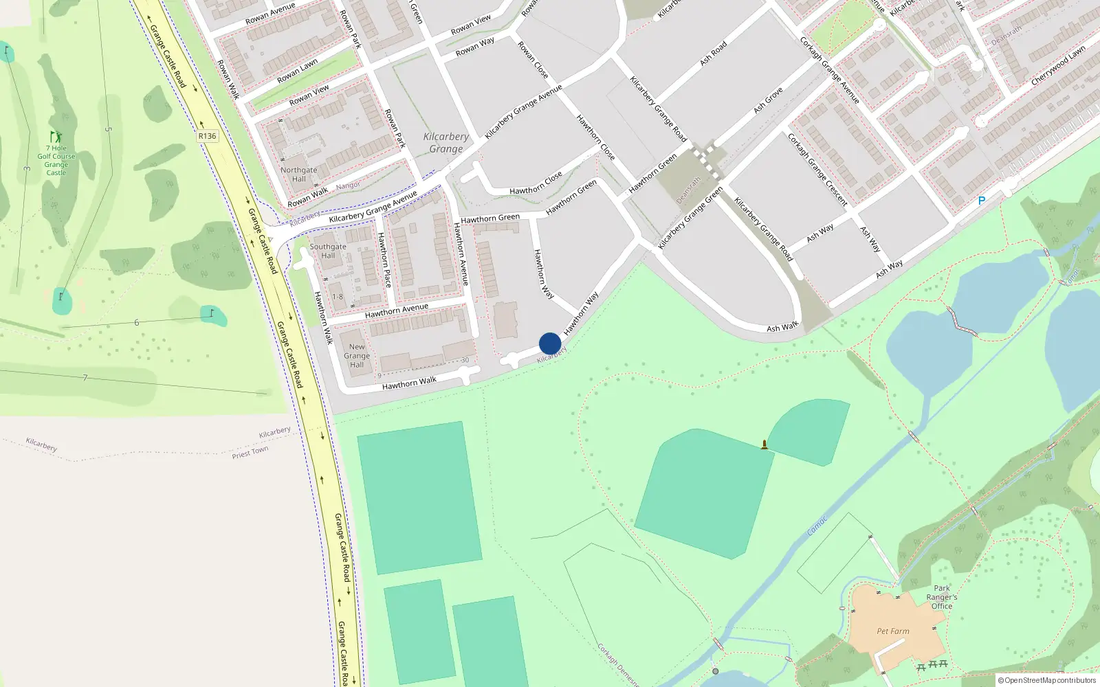 Overhead map showing the location of 23 Hawthorn Way, Kilcarbery