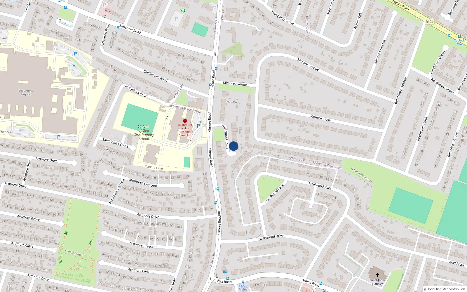 Overhead map showing the location of 23 Hazelwood Court, Artane, Dublin 5