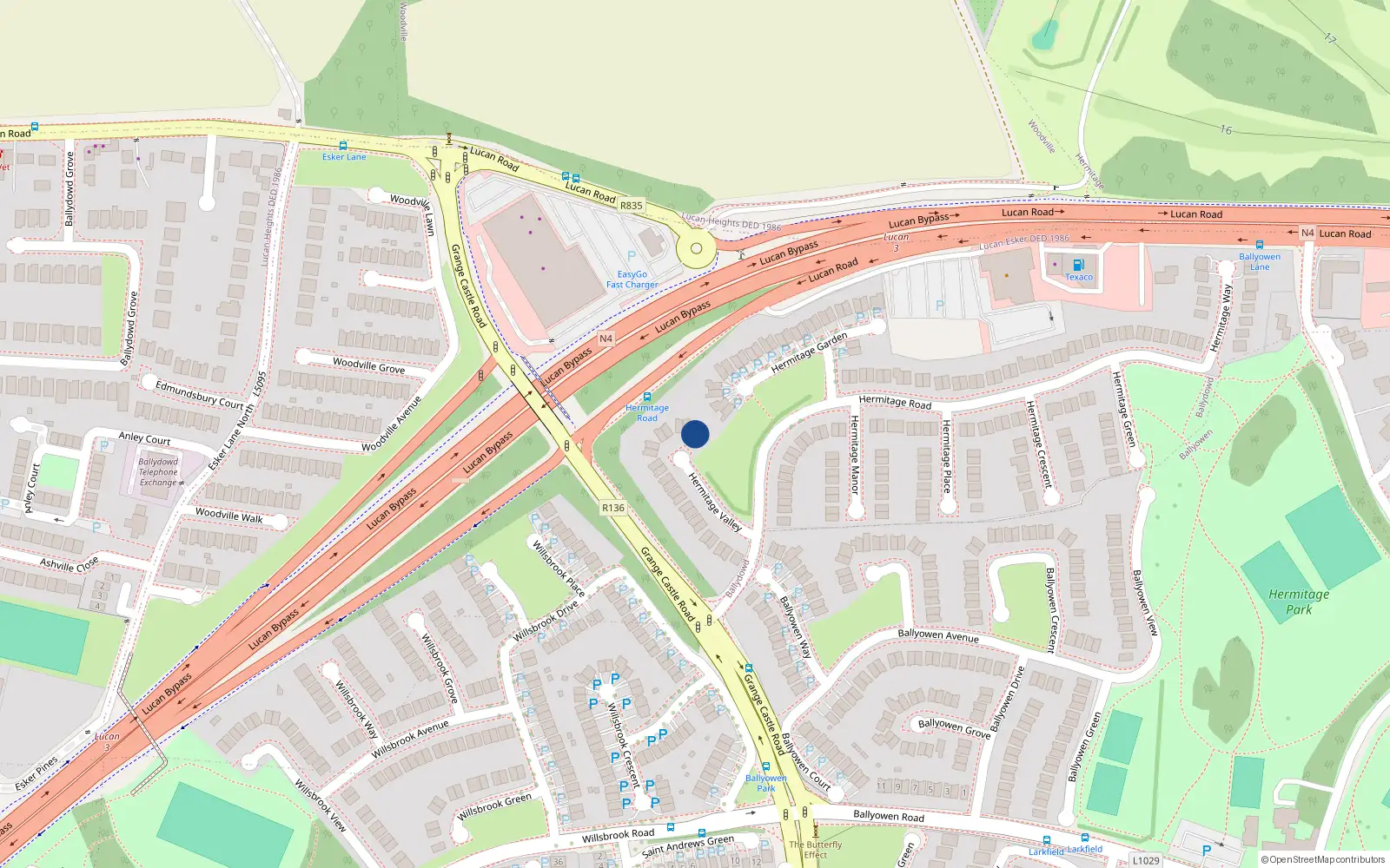Overhead map showing the location of 23 Hermitage Valley, Lucan