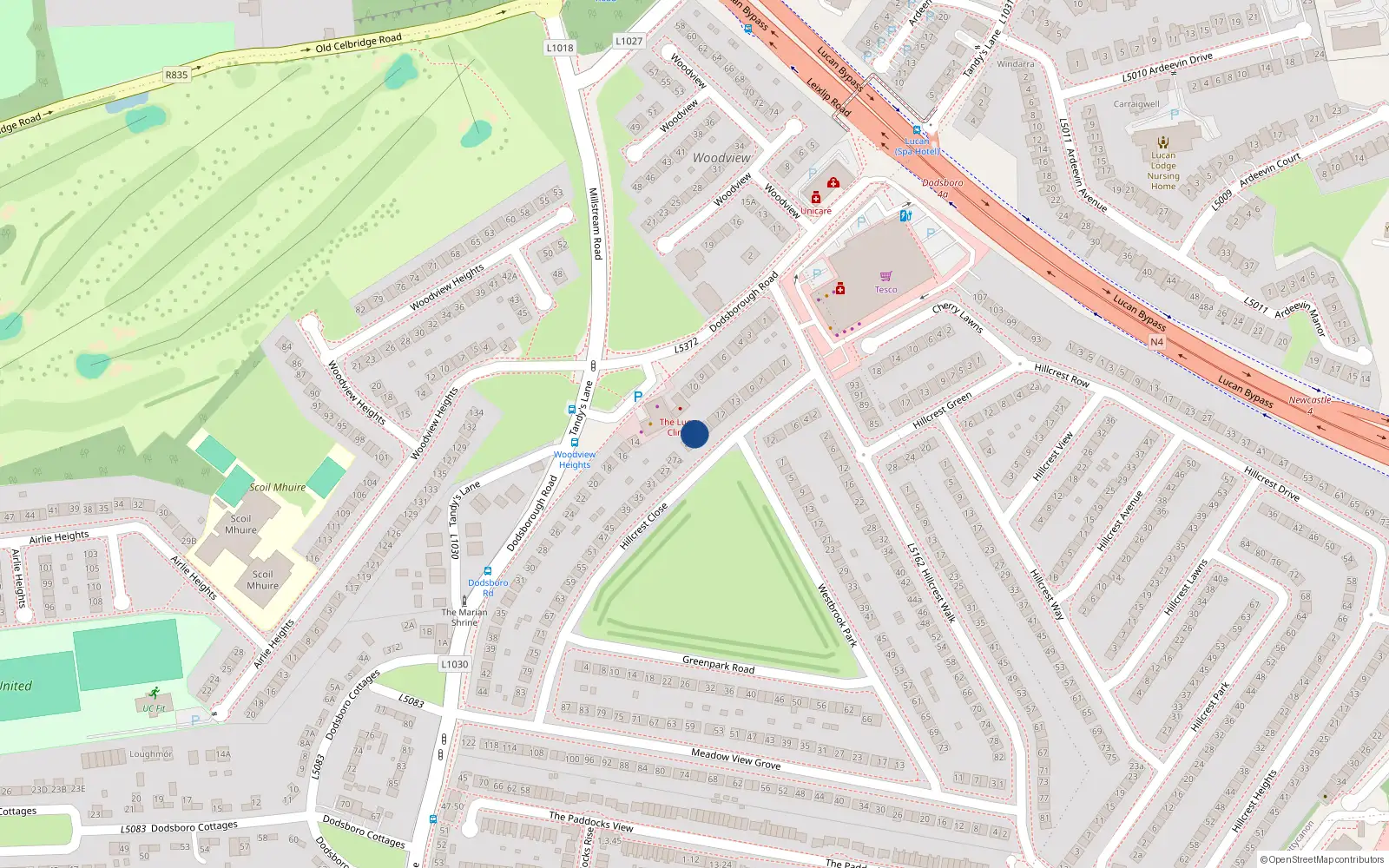 Overhead map showing the location of 23 Hillcrest Close, Lucan