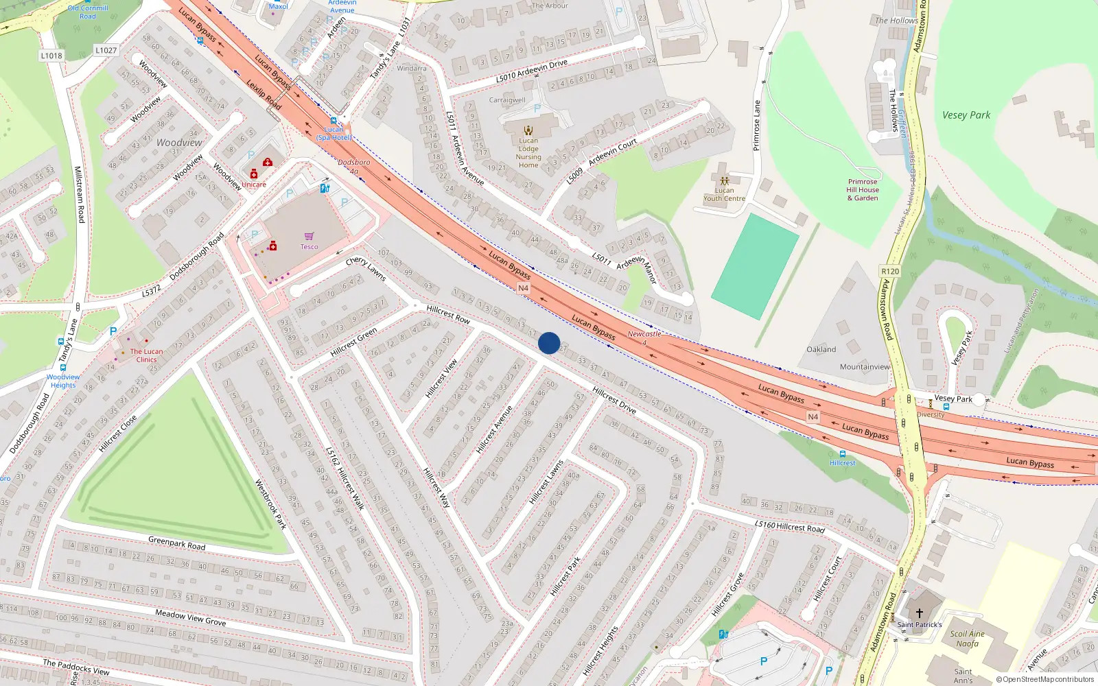 Overhead map showing the location of 23 Hillcrest Drive, Lucan