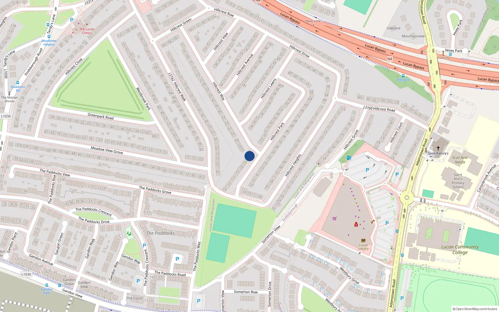 Overhead map showing the location of 23 Hillcrest Park, Lucan