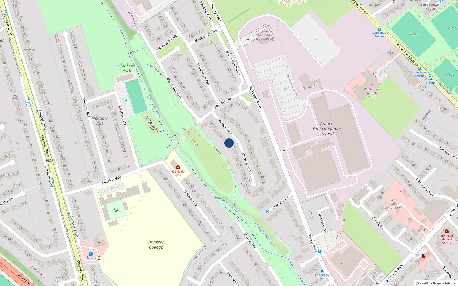 Overhead map showing the location of 23 Hillview Drive, Pottery Road, Dun Laoghaire