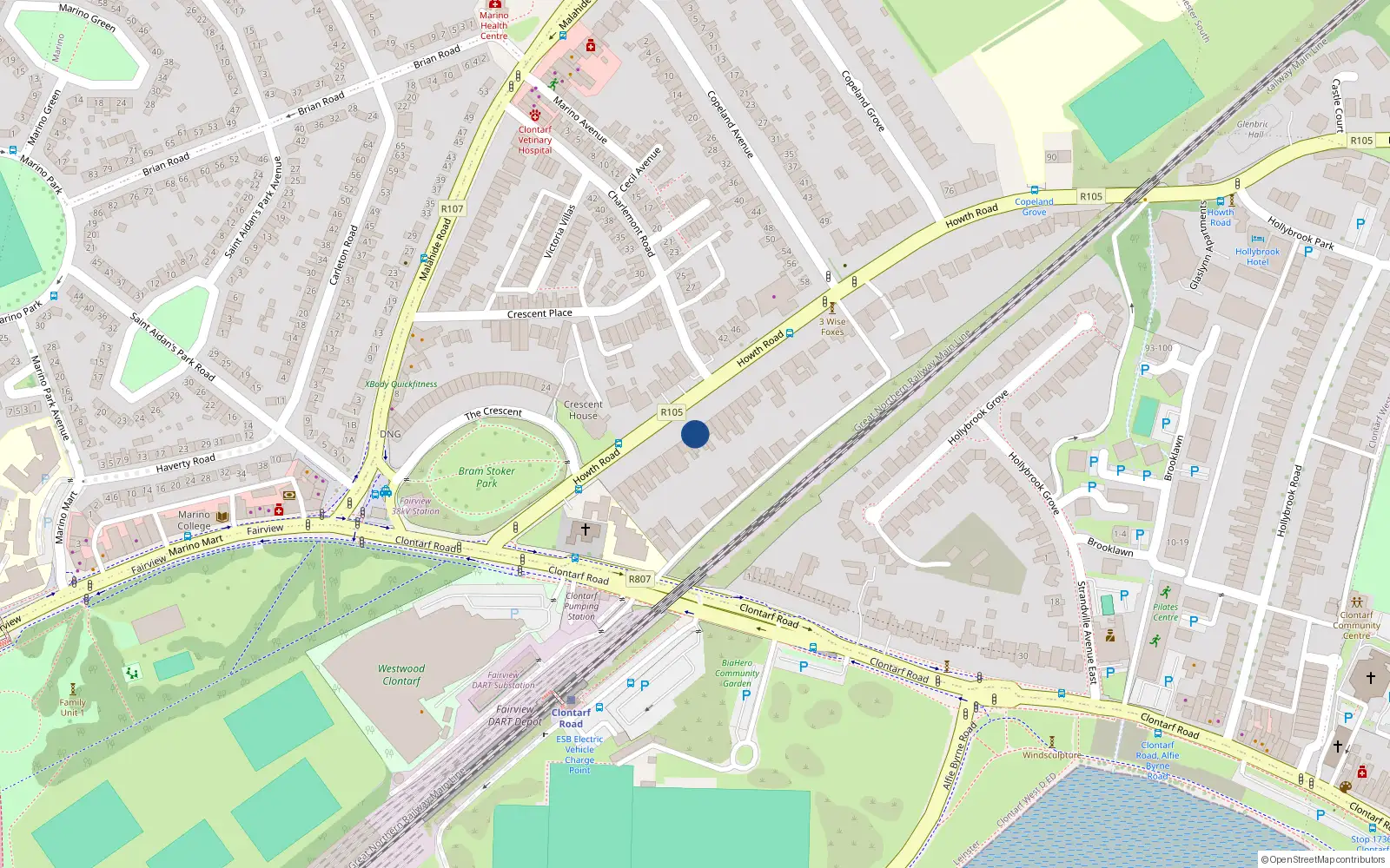 Overhead map showing the location of 23 Howth Road, Dublin 3
