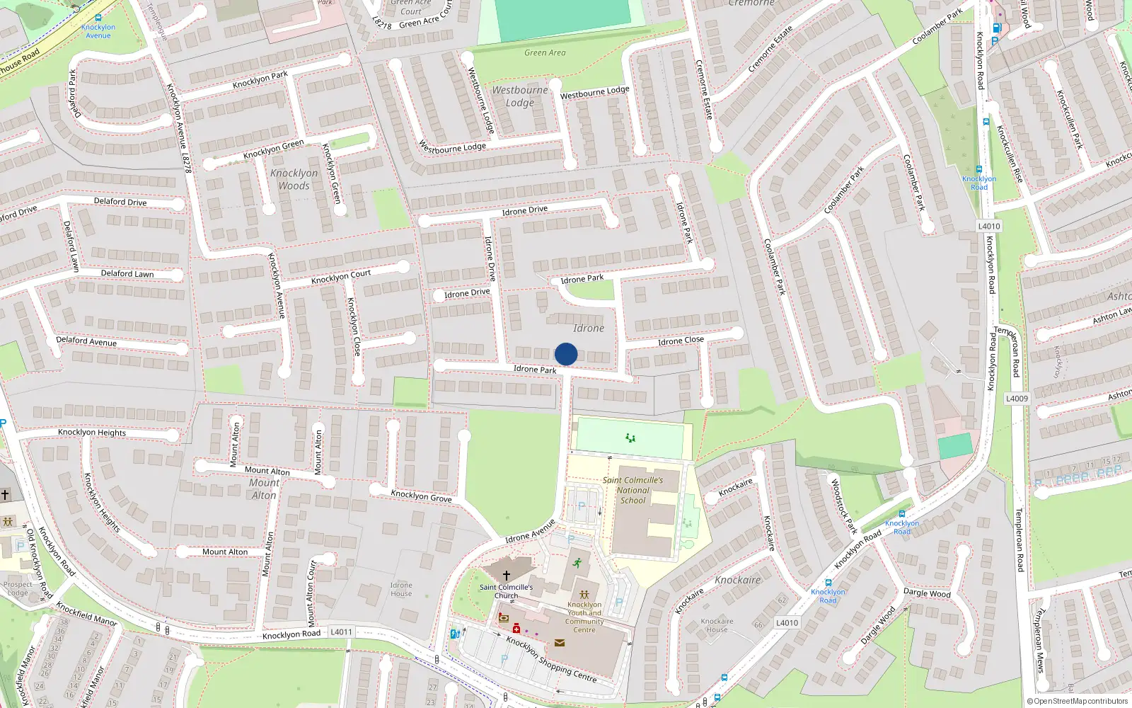Overhead map showing the location of 23 Idrone Park, Dublin 16