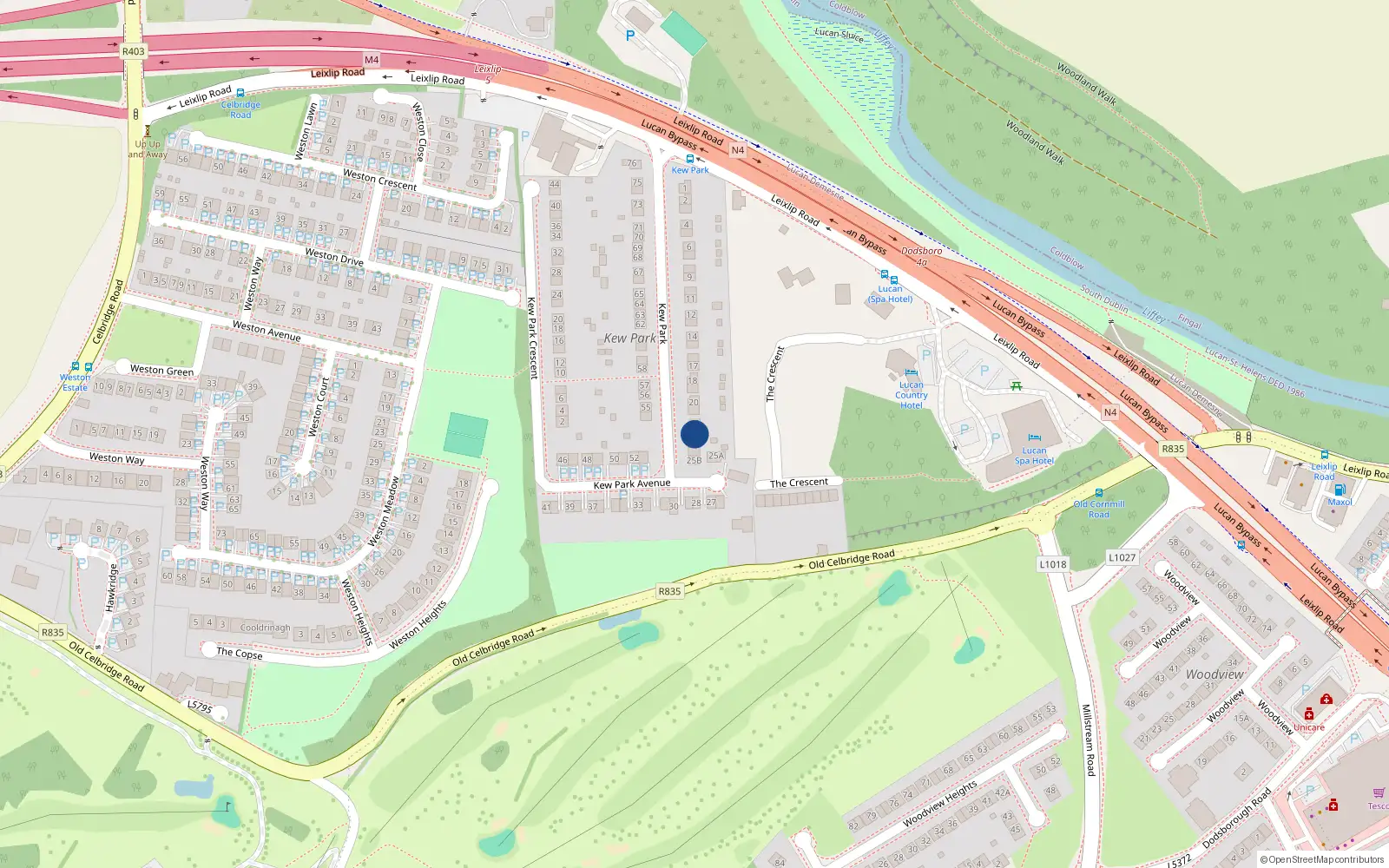 Overhead map showing the location of 23 Kew Park, Lucan