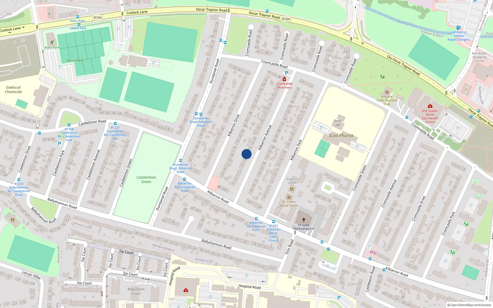 Overhead map showing the location of 23 Kilbarron Avenue, Dublin 5