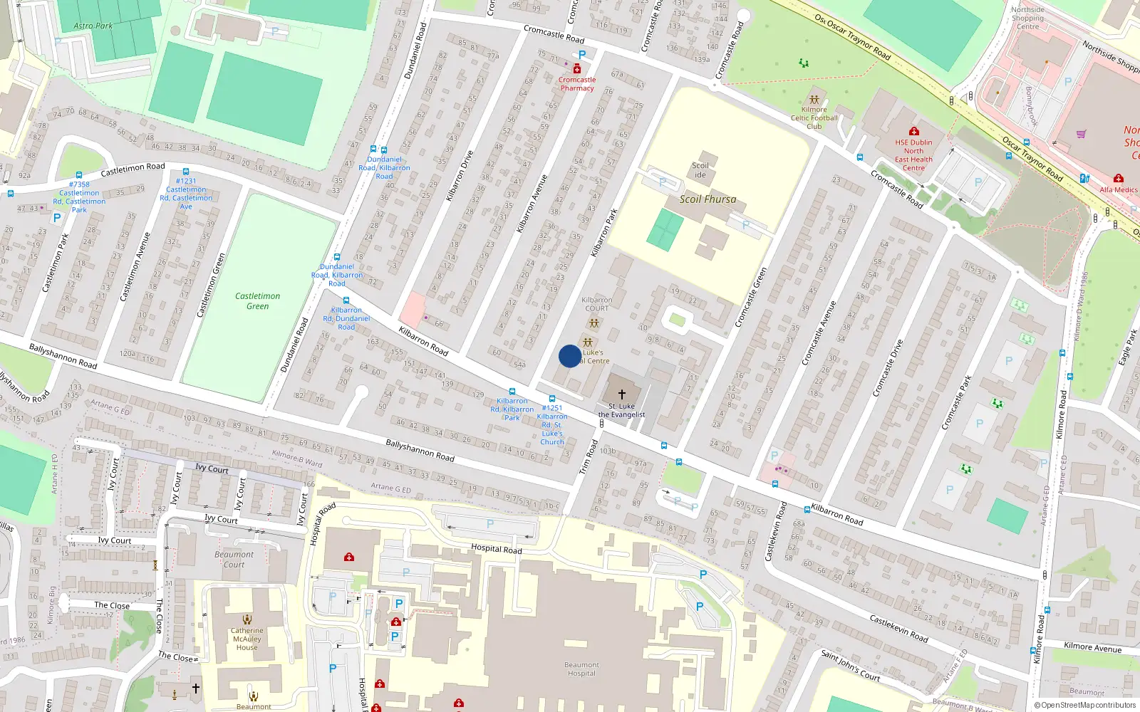 Overhead map showing the location of 23 Kilbarron Park, Dublin 5