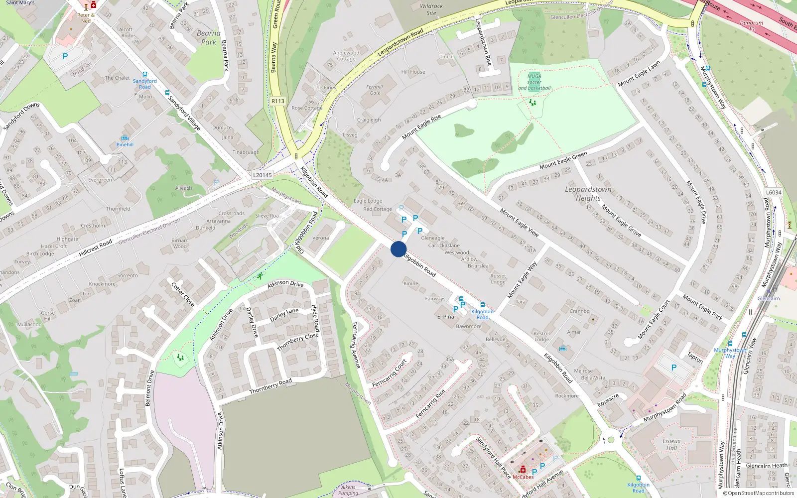 Overhead map showing the location of 23 Kilgobbin Road, Dublin