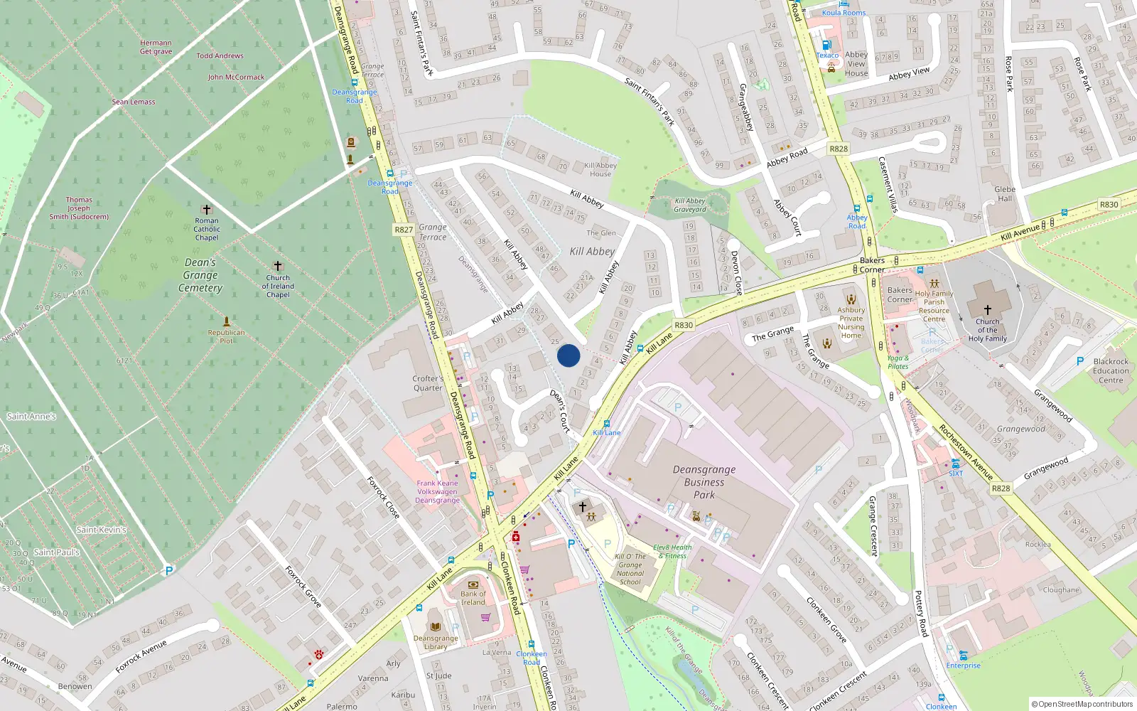 Overhead map showing the location of 23 Kill Abbey, Blackrock