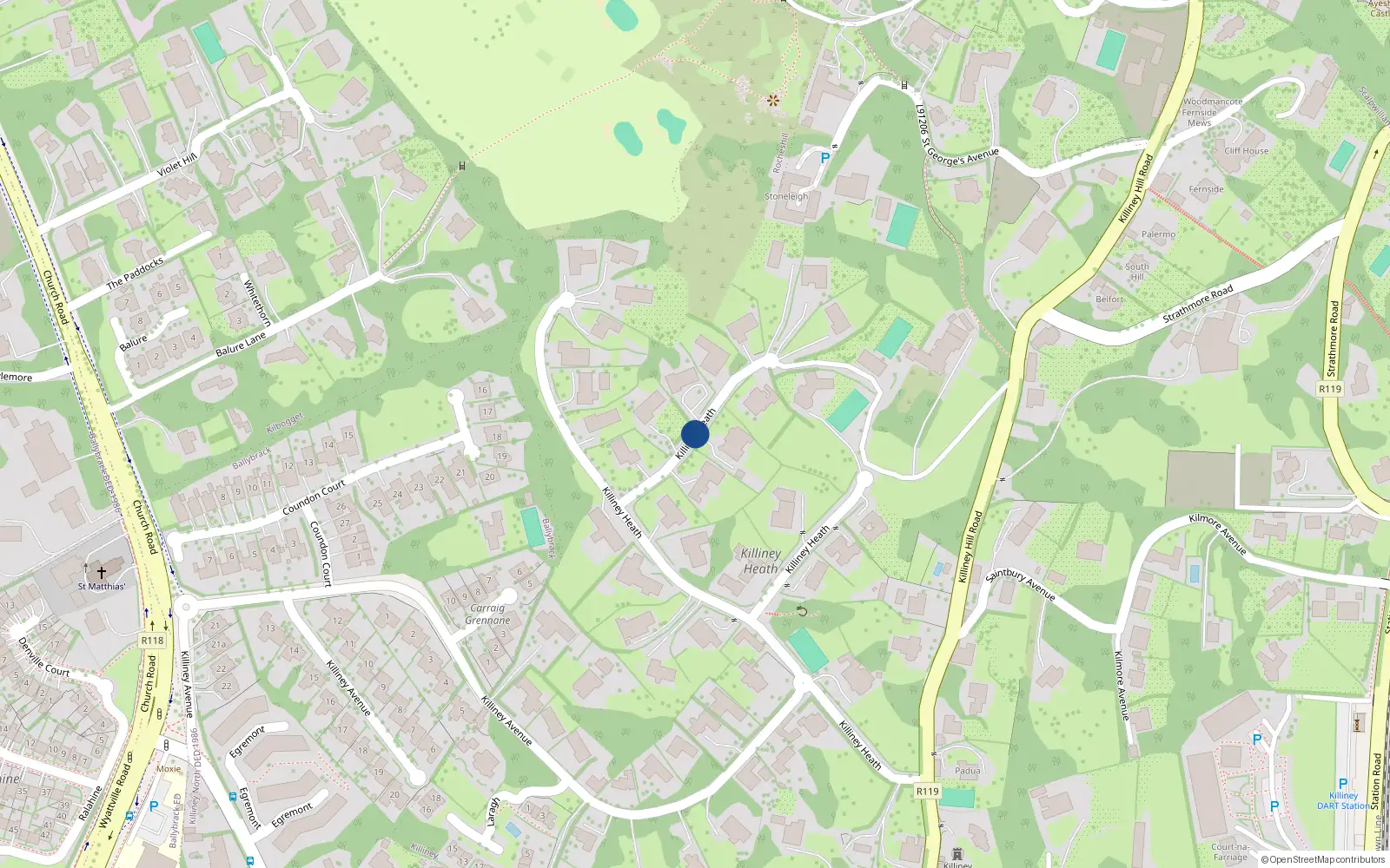 Overhead map showing the location of 23 Killiney Heath, Killiney