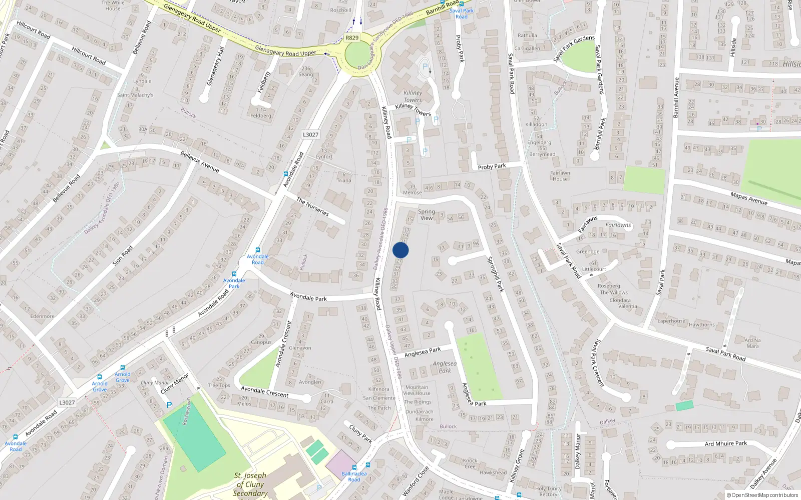 Overhead map showing the location of 23 Killiney Road, Dalkey