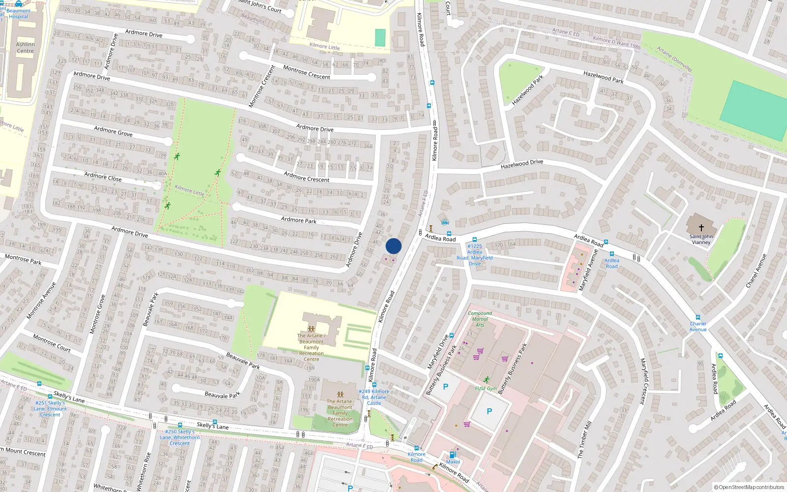 Overhead map showing the location of 23 Kilmore Road, Artane, Dublin 5