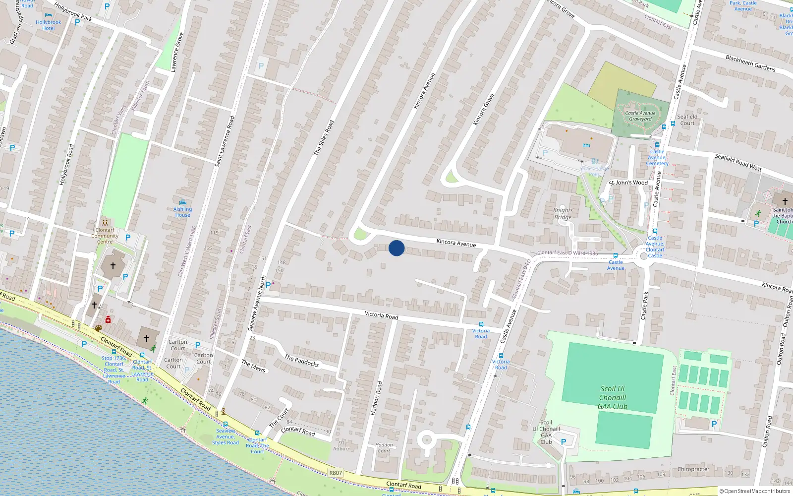 Overhead map showing the location of 23 Kincora Avenue, Dublin 3