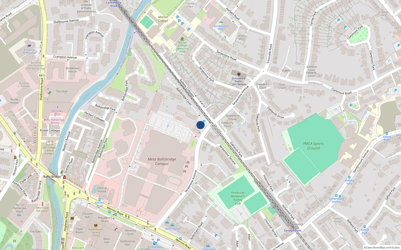 Overhead map showing the location of 23 Landsdowne Village, Bridge Avenue, Sandymount