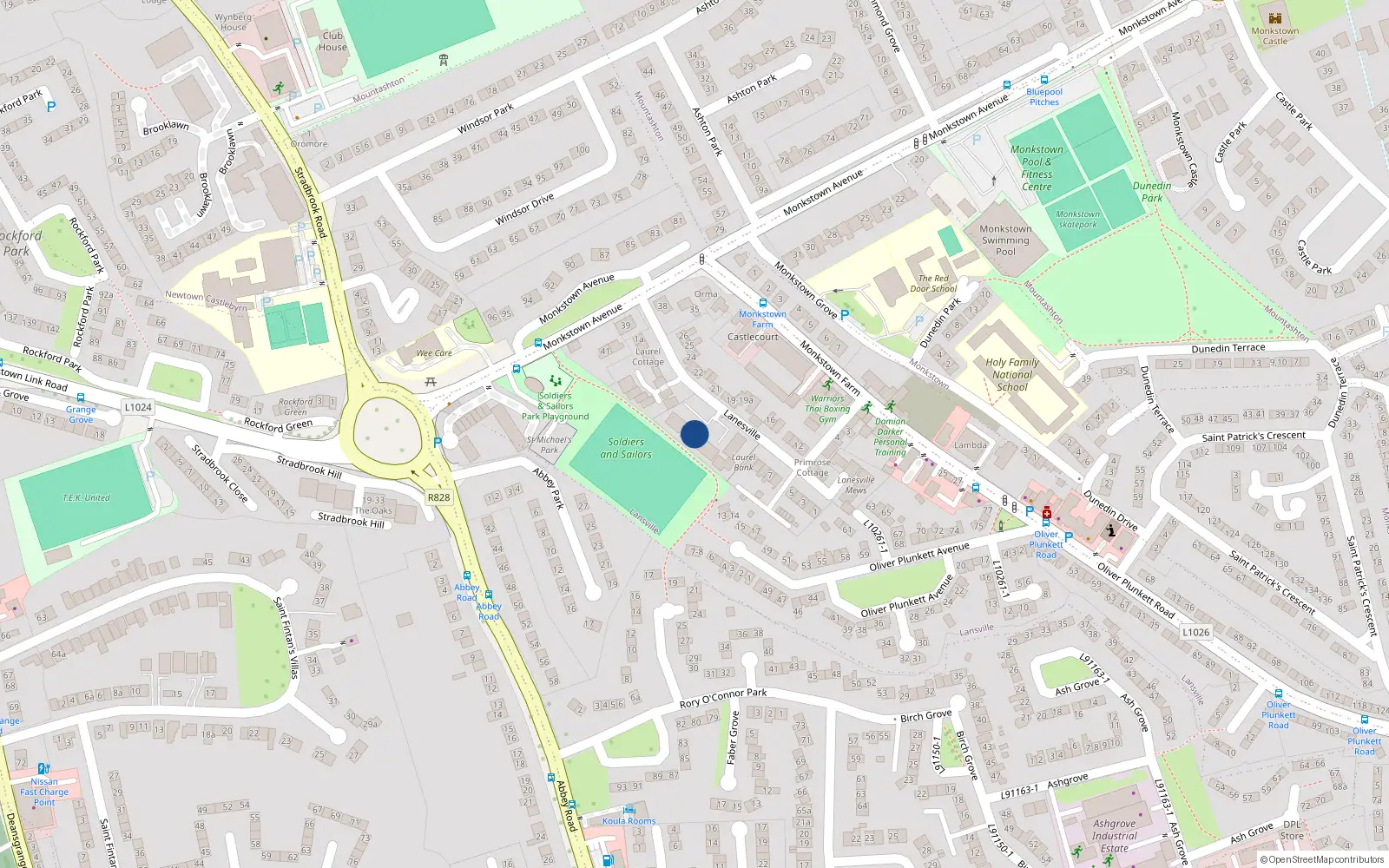 Overhead map showing the location of 23 Laurel Bank, Monkstown