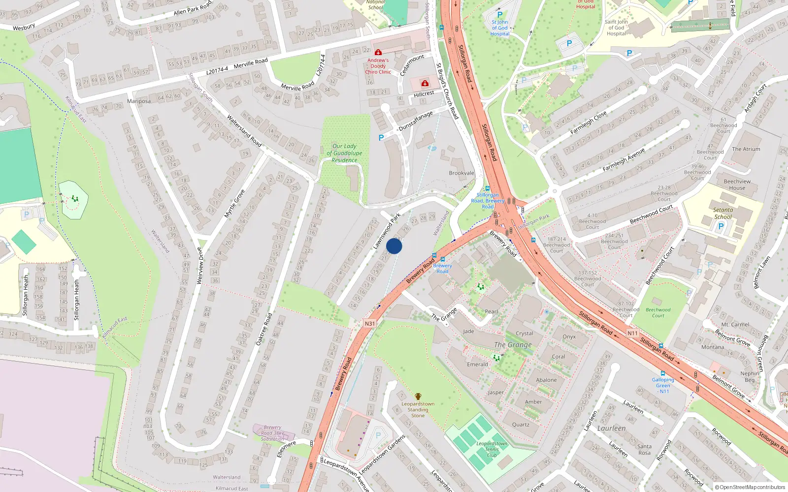 Overhead map showing the location of 23 Lawnswood Park, Dublin