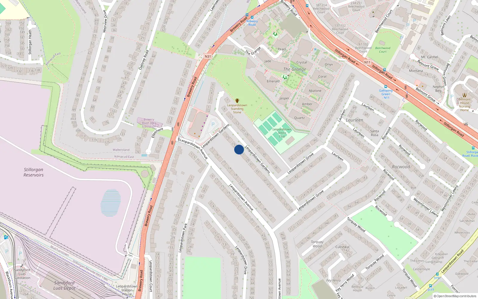 Overhead map showing the location of 23 Leopardstown Gardens, Co Dublin