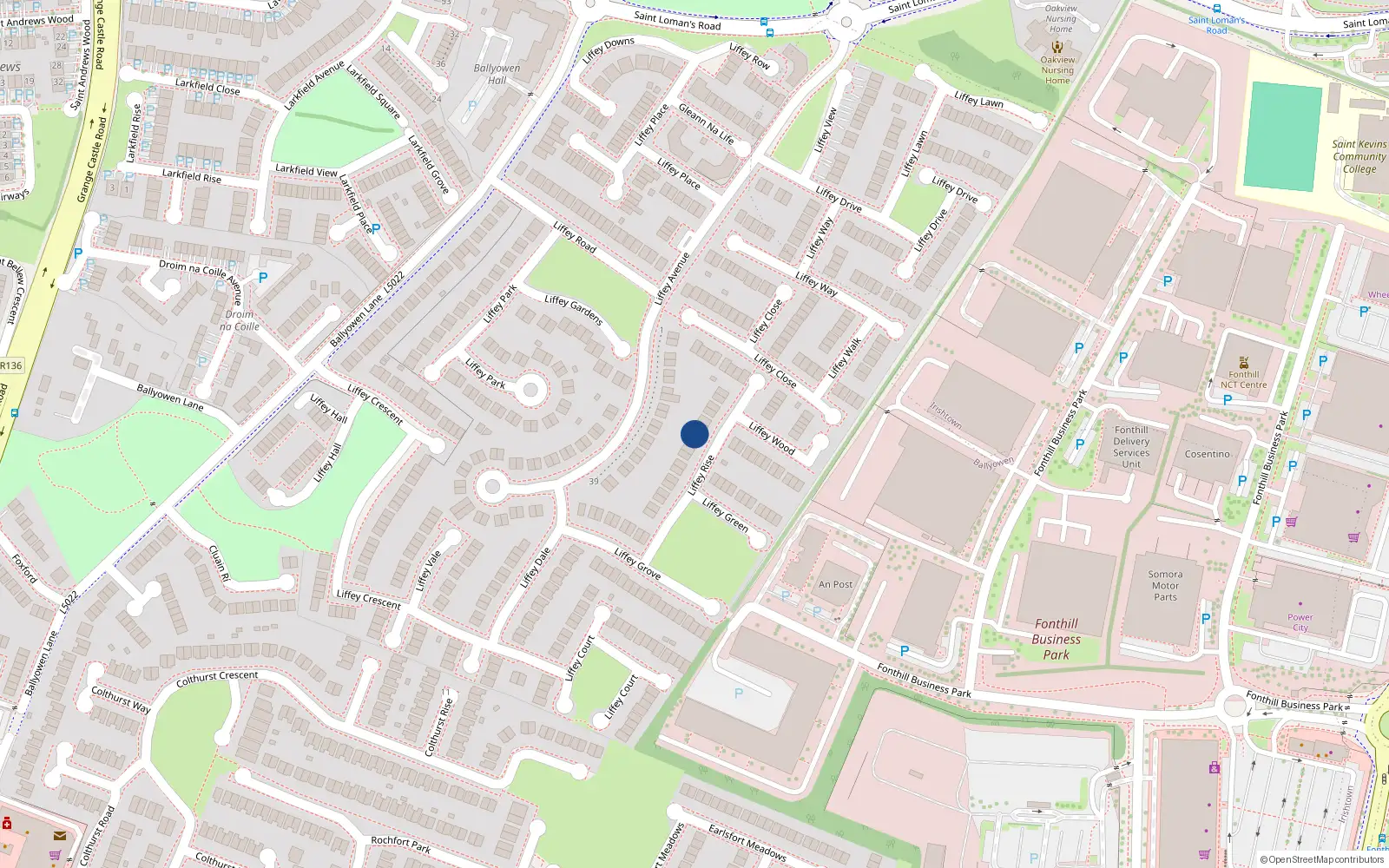 Overhead map showing the location of 23 Liffey Rise, Lucan