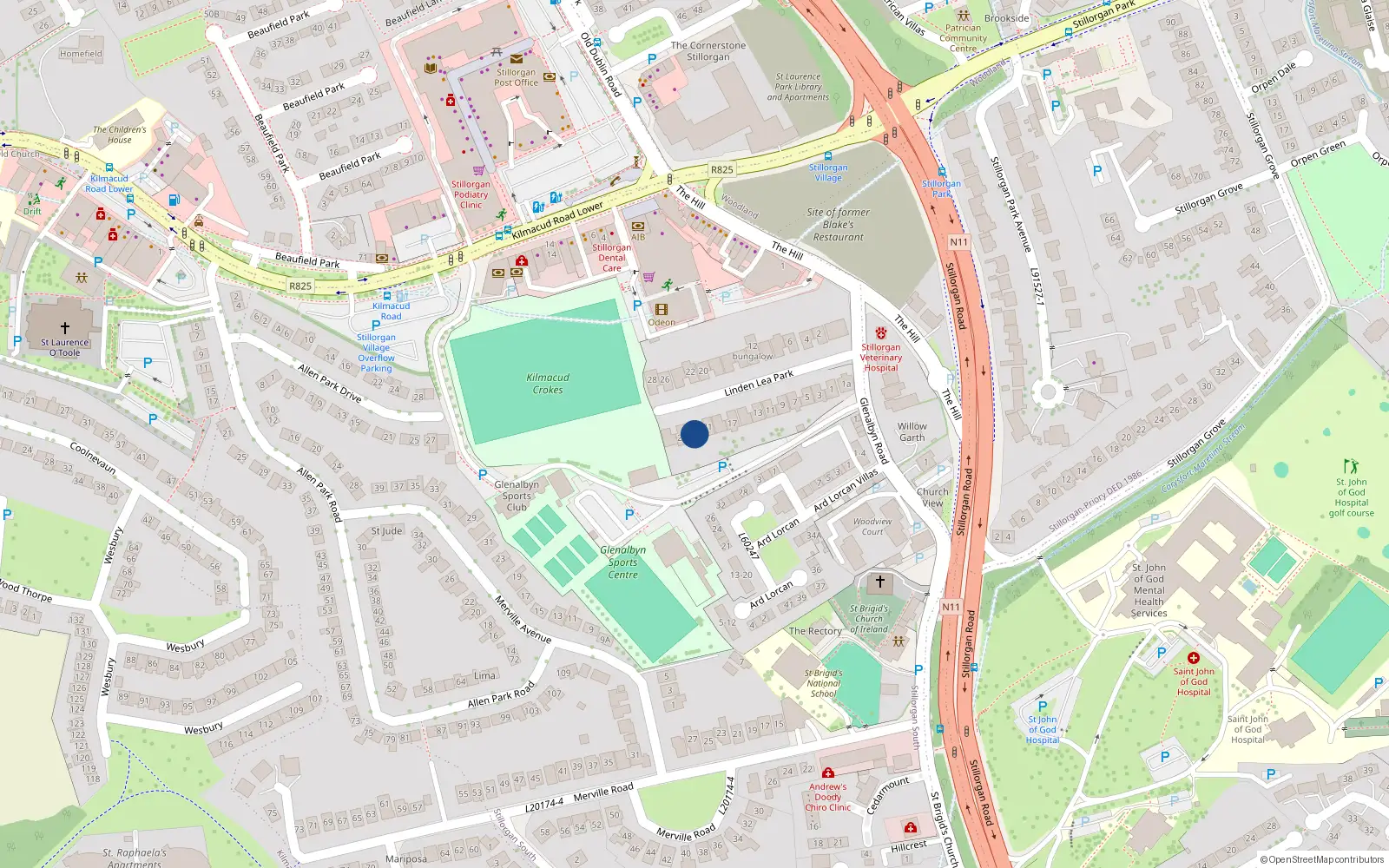 Overhead map showing the location of 23 Linden Lea Park, Stillorgan, Dublin