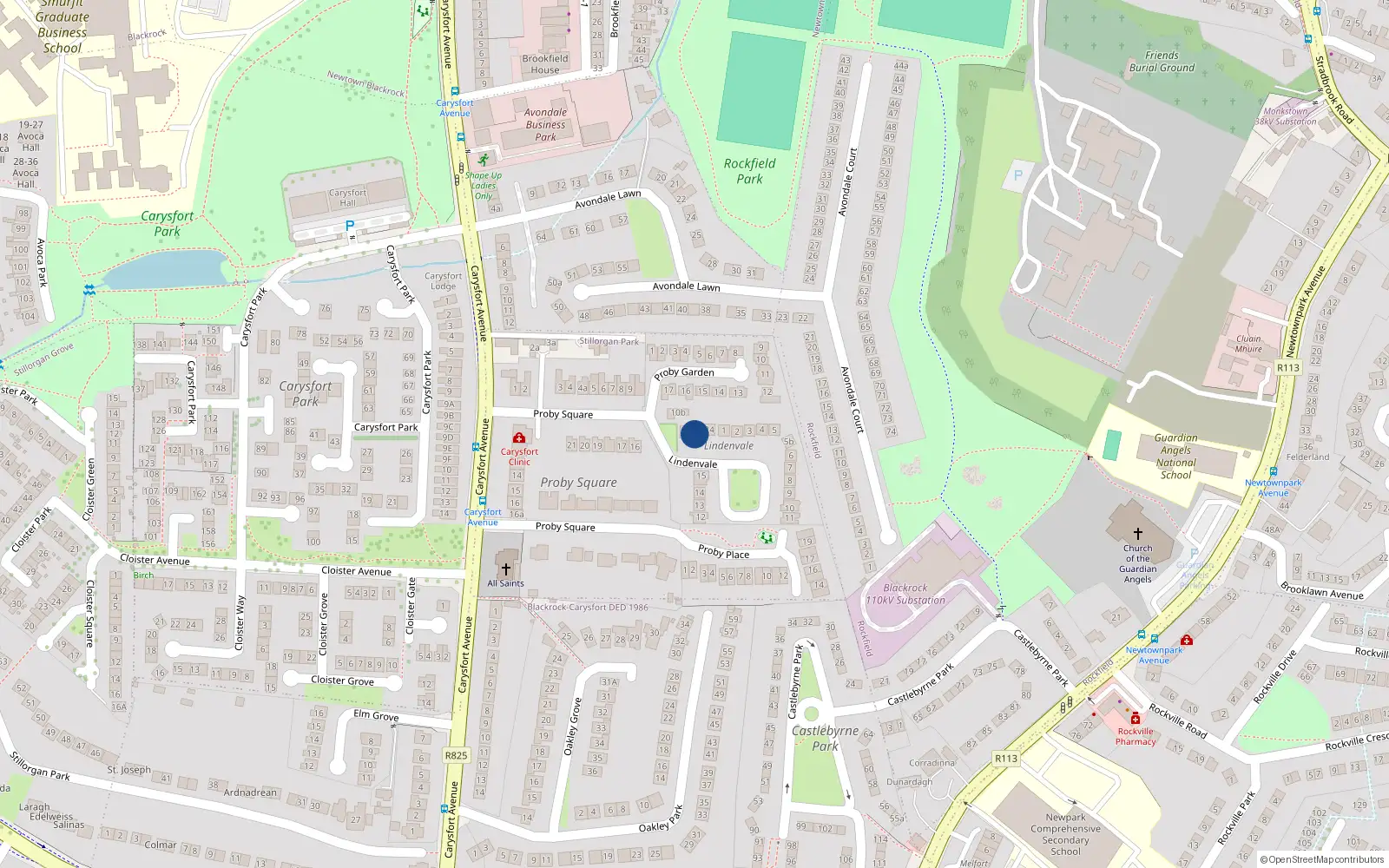 Overhead map showing the location of 23 Lindenvale, Proby Square, Blackrock