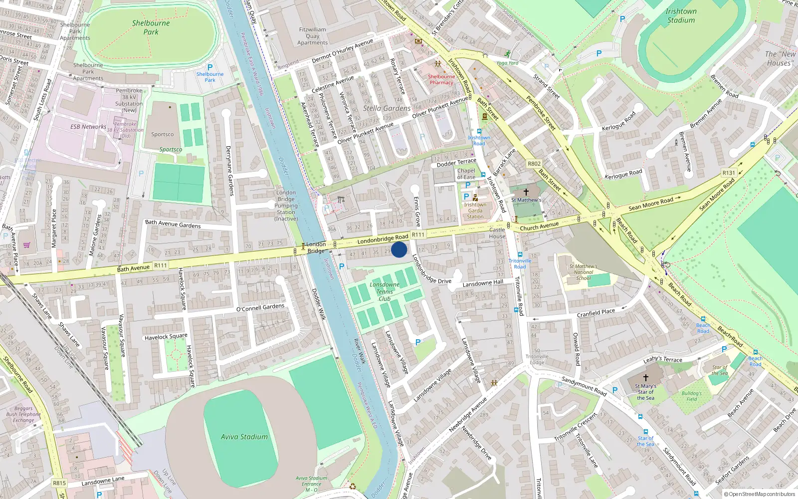 Overhead map showing the location of 23 Londonbridge Road, Irishtown