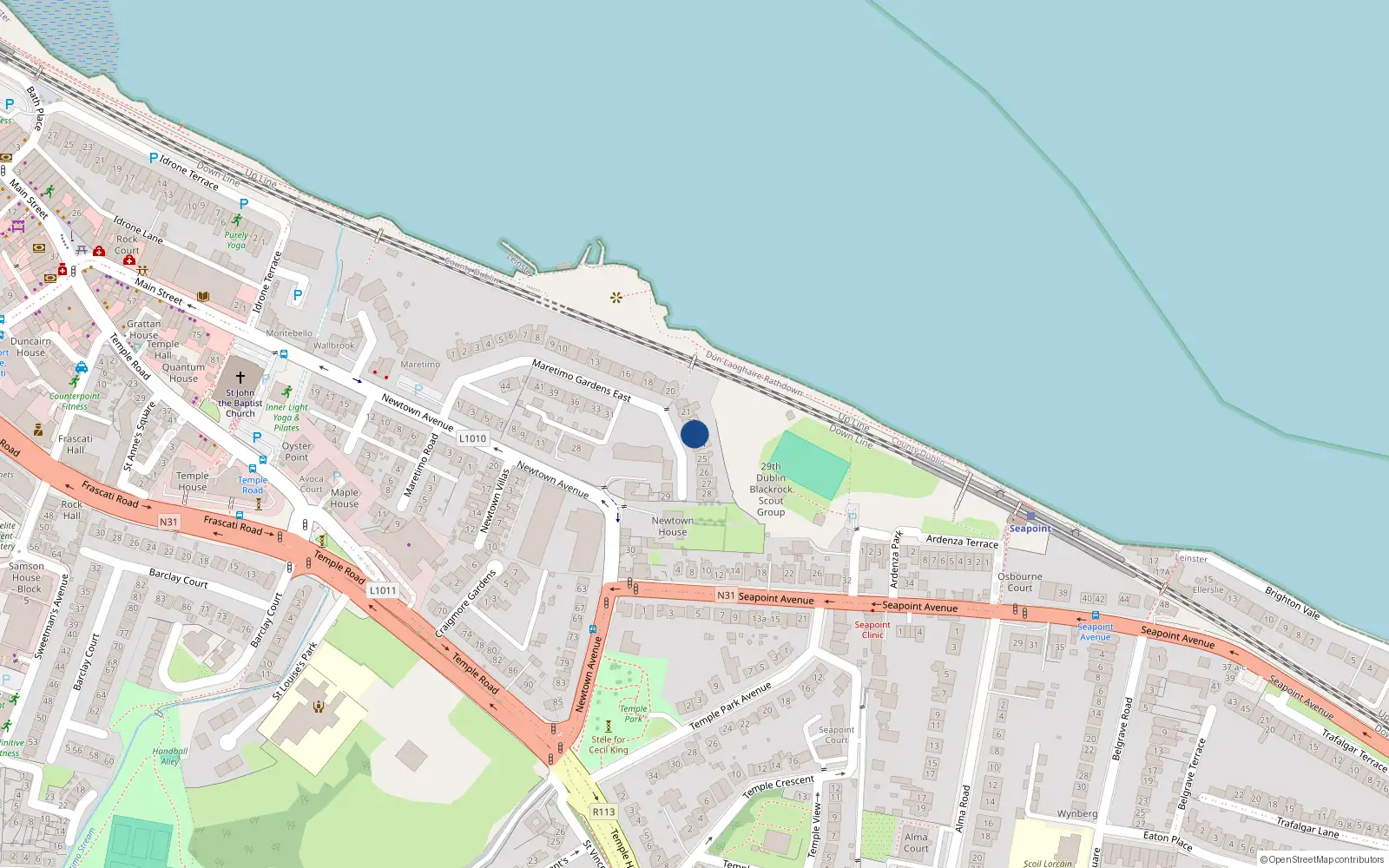 Overhead map showing the location of 23 Maretimo Gardens East, Blackrock