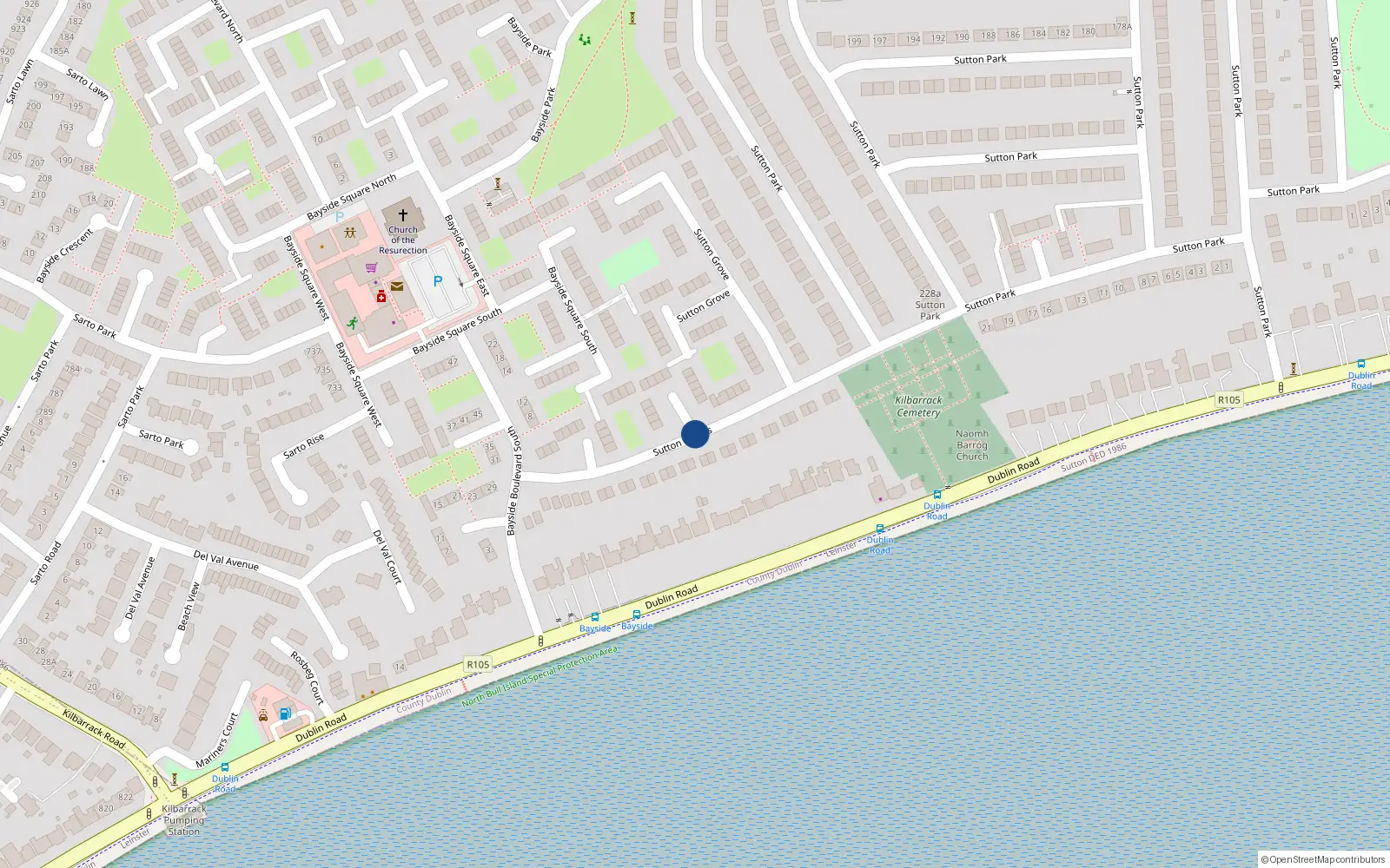 Overhead map showing the location of 23 Mariners Court, Sutton Downs, Dublin 5