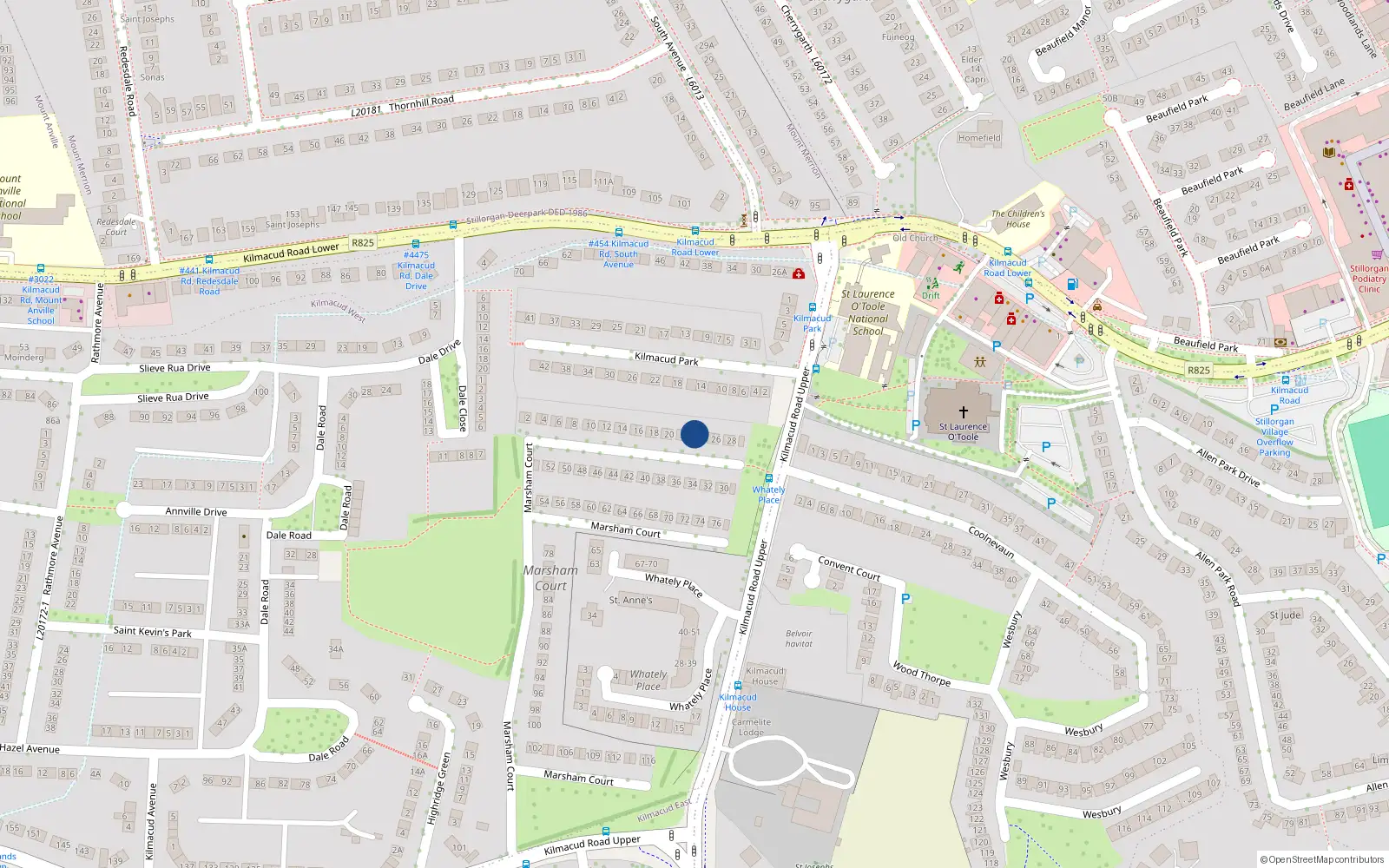 Overhead map showing the location of 23 Marsham Court, Blackrock