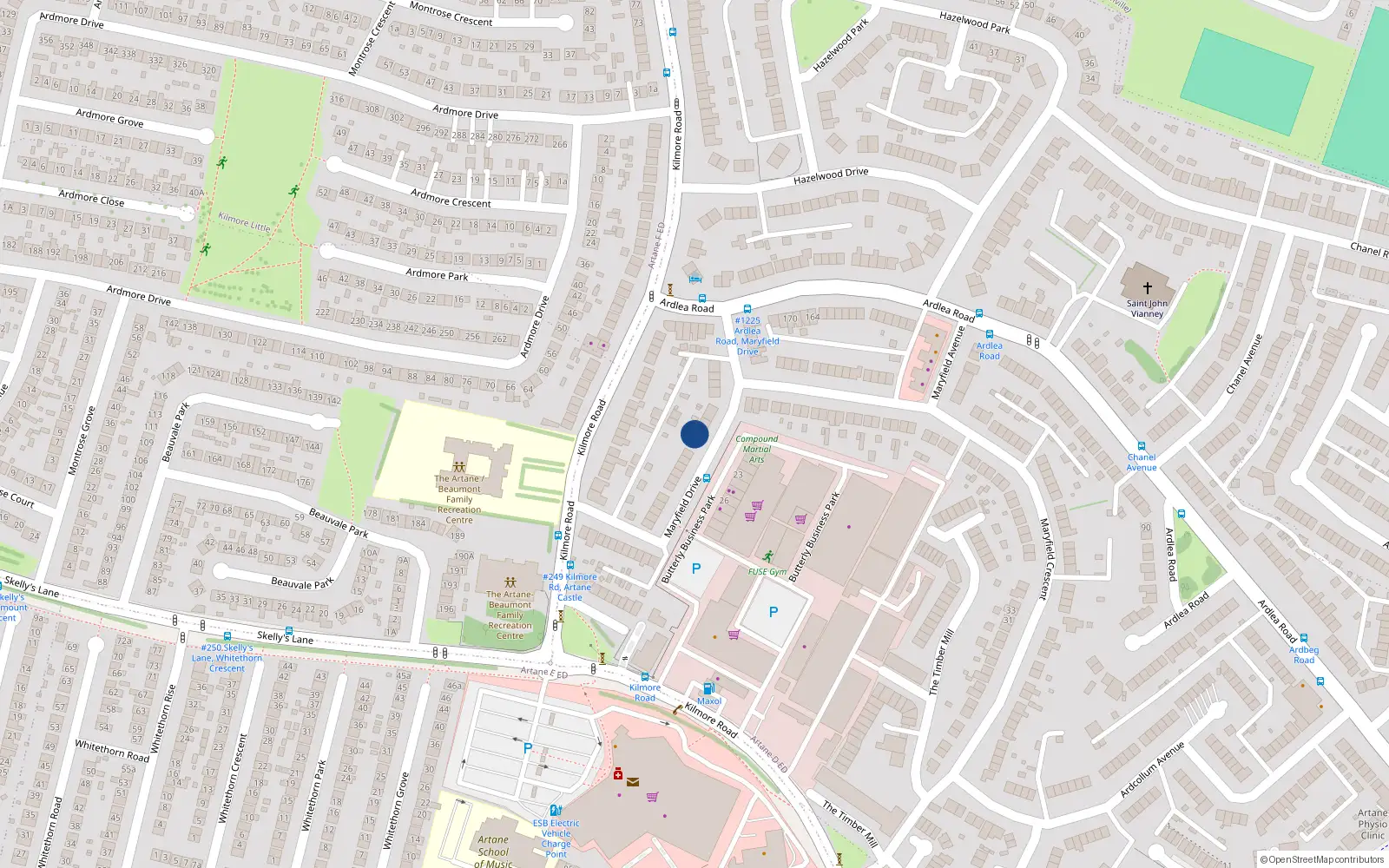 Overhead map showing the location of 23 Maryfield Drive, Dublin 5, Dublin