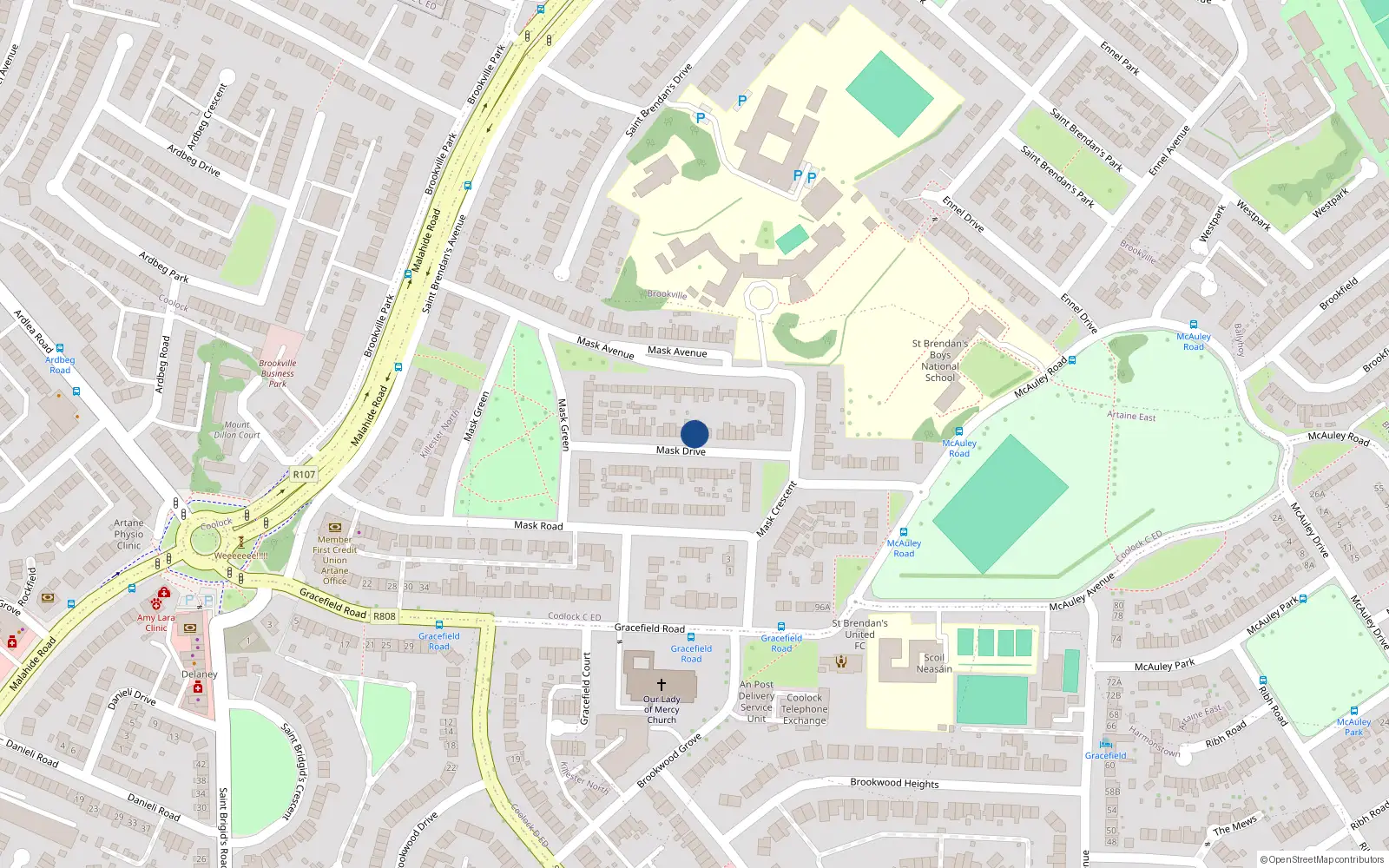 Overhead map showing the location of 23 Mask Drive, Artane, Dublin 5