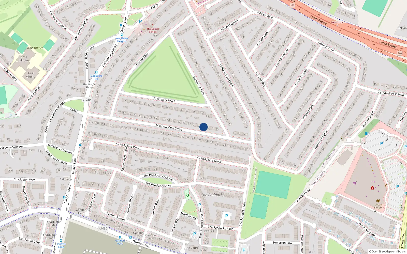 Overhead map showing the location of 23 Meadowview Grove, Lucan
