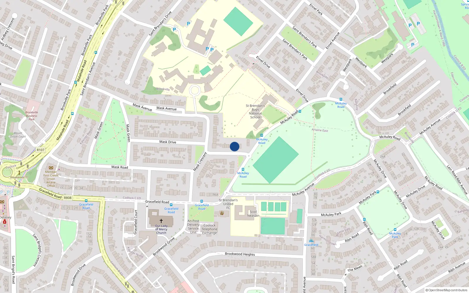 Overhead map showing the location of 23 Measc Cresent, Artane, Dublin 5