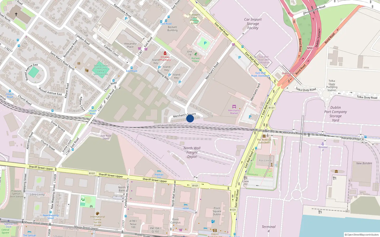 Overhead map showing the location of 23 Merchants Square, Dublin 3, Dublin