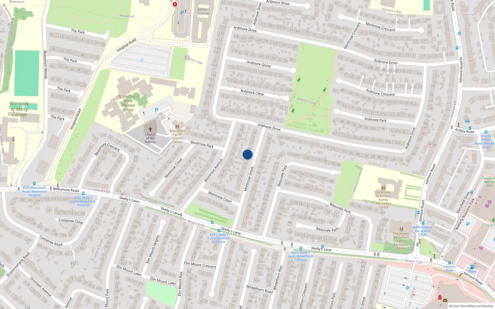 Overhead map showing the location of 23 Montrose Grove, Dublin 5