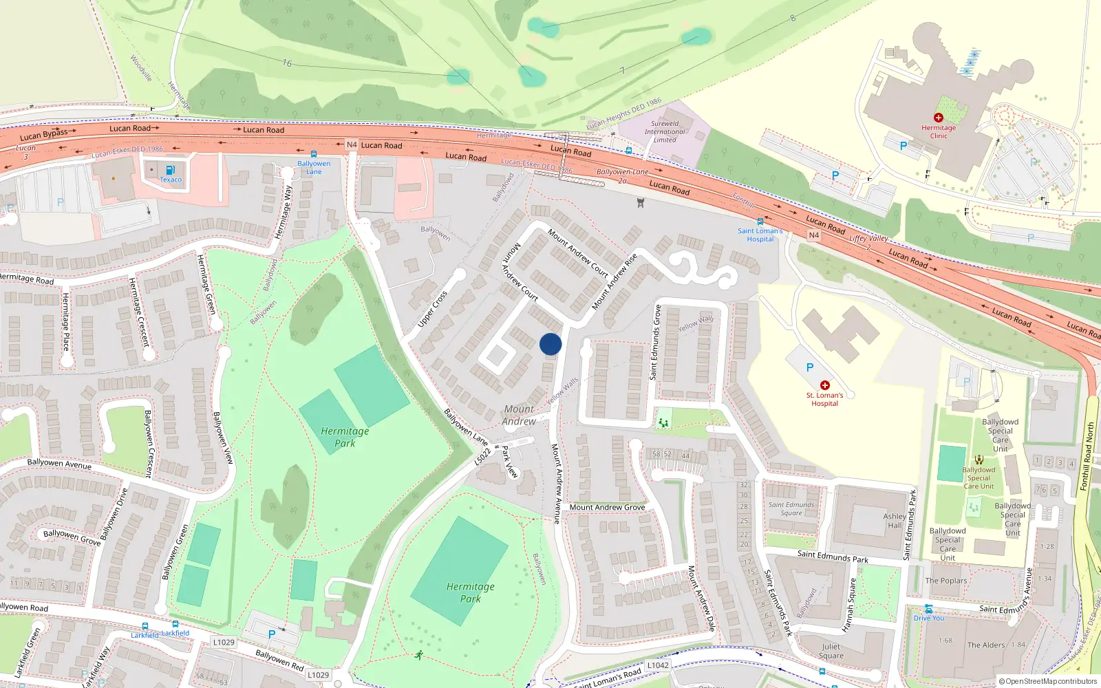 Overhead map showing the location of 23 Mount Andrew Avenue, Lucan