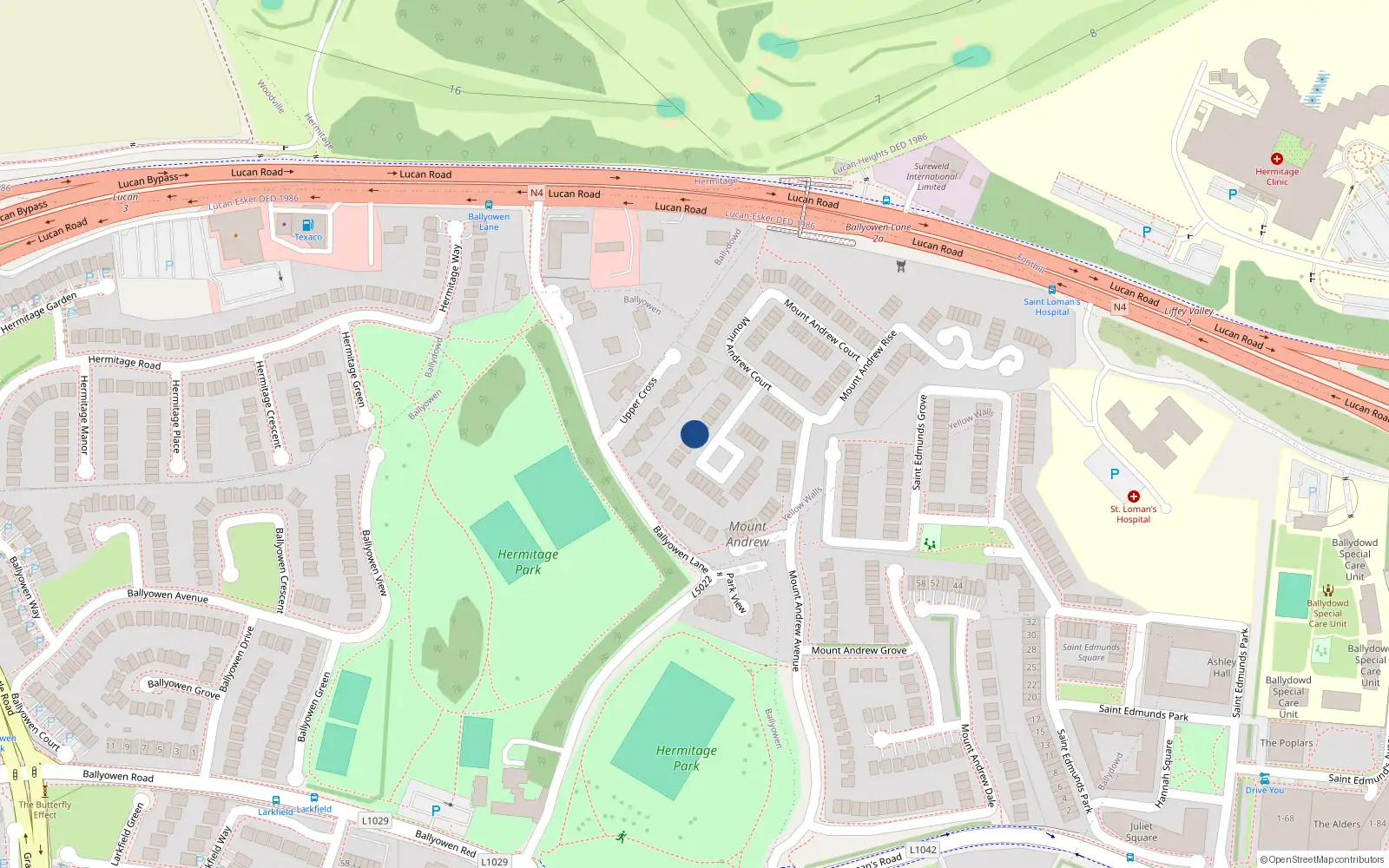 Overhead map showing the location of 23 Mount Andrew Crescent, Lucan