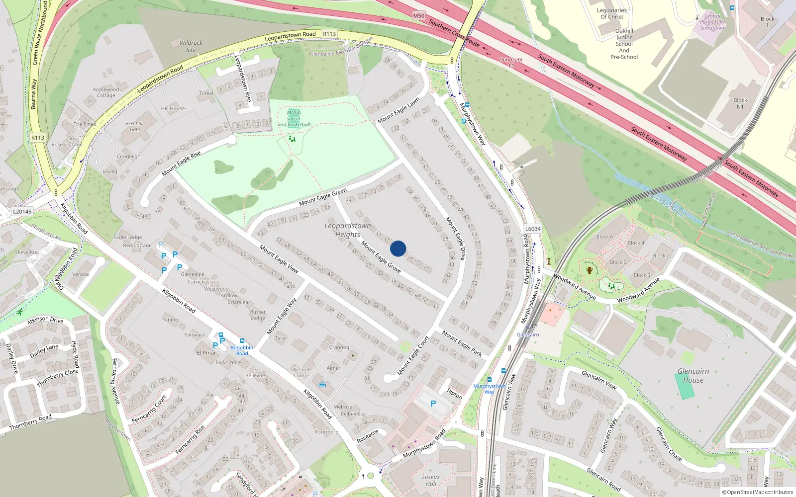 Overhead map showing the location of 23 Mount Eagle Grove, Sandyford