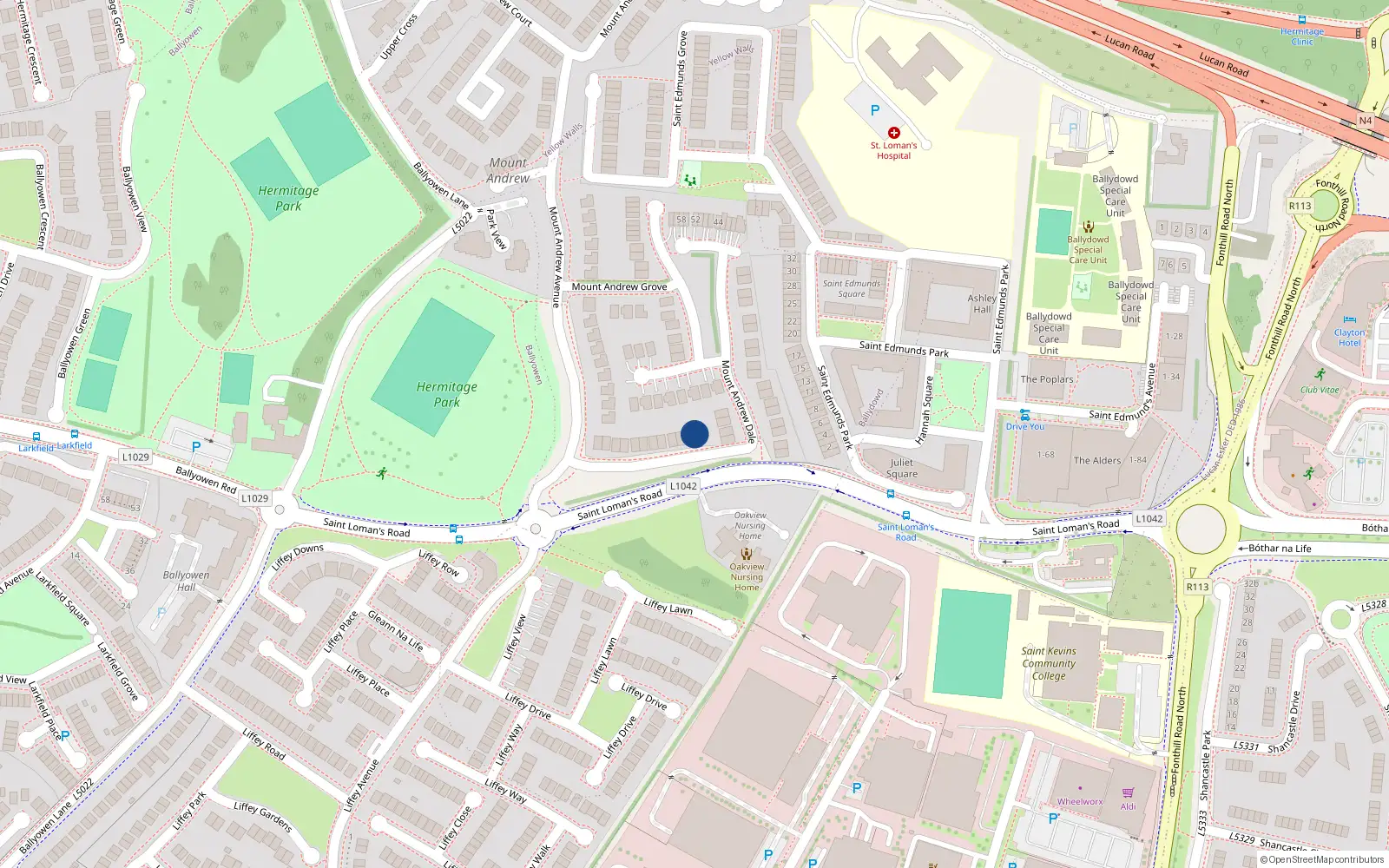 Overhead map showing the location of 23 Mount Andrew Dale, Lucan