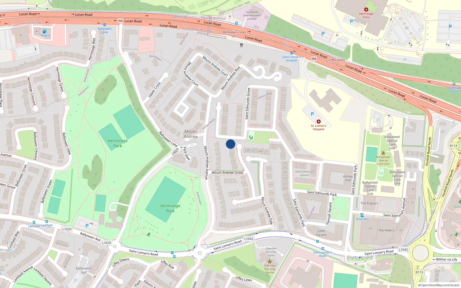 Overhead map showing the location of 23 Mount Andrew Grove, Lucan