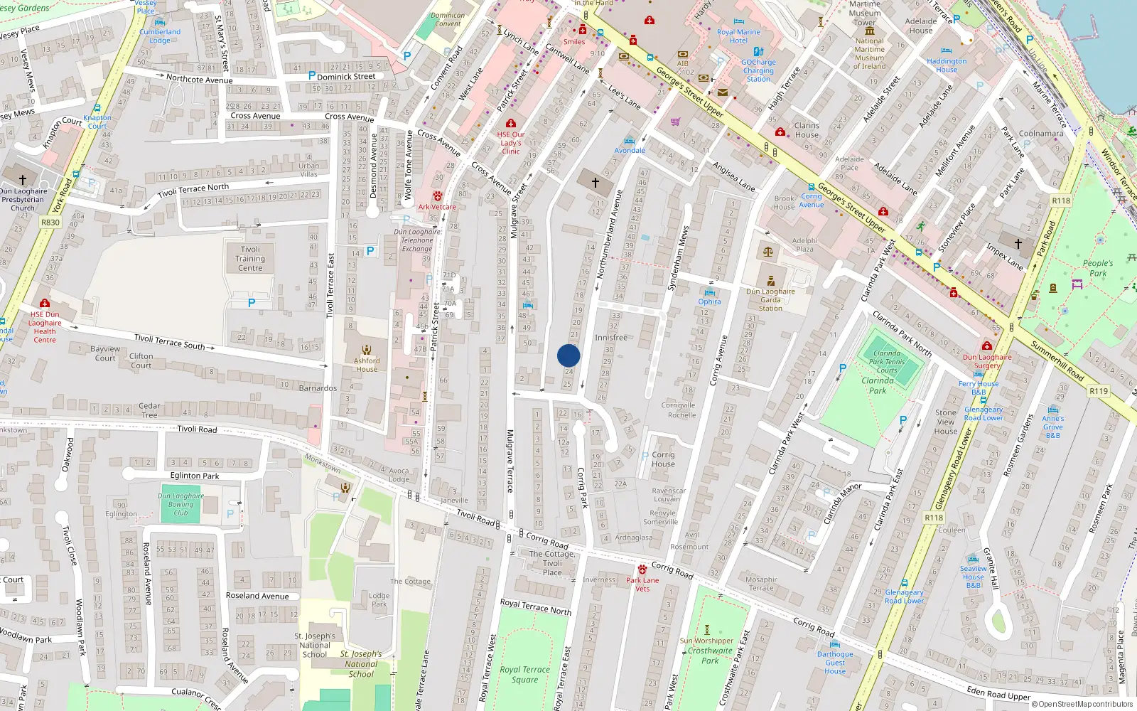 Overhead map showing the location of 23 Northumberland Avenue, Dublin