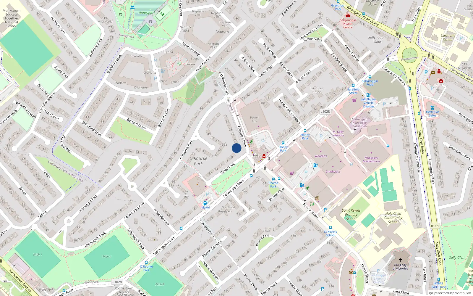 Overhead map showing the location of 23 O'Rourke Park, Sallynoggin