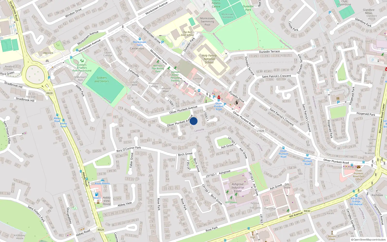 Overhead map showing the location of 23 Oliver Plunkett Avenue, Dublin