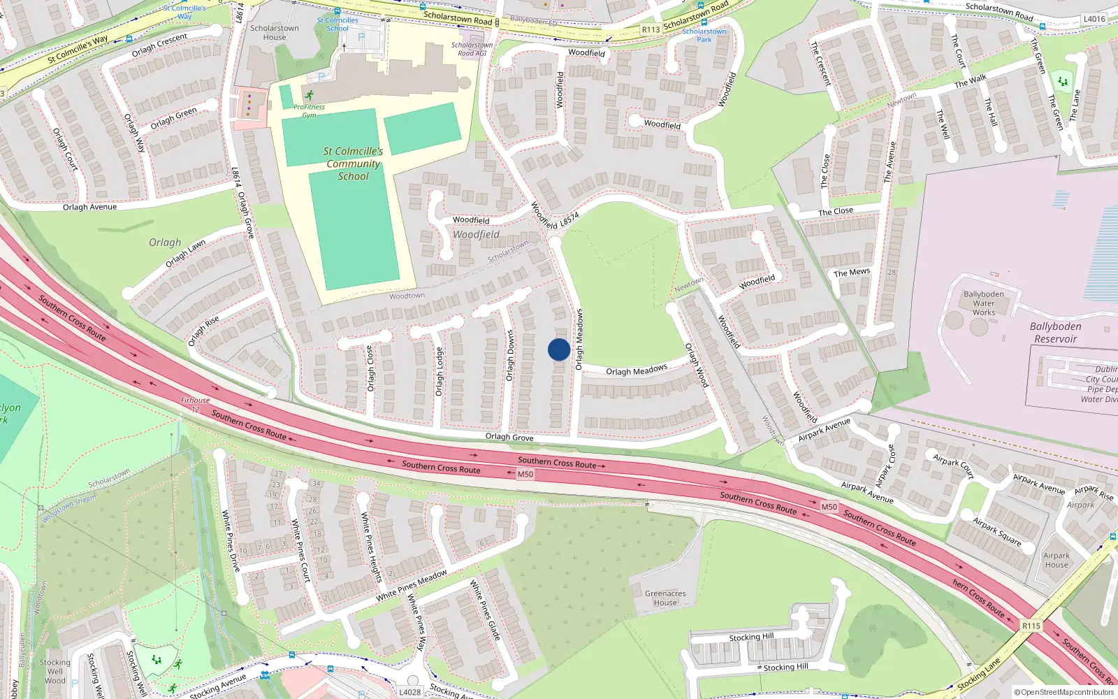 Overhead map showing the location of 23 Orlagh Wood, Dublin 16