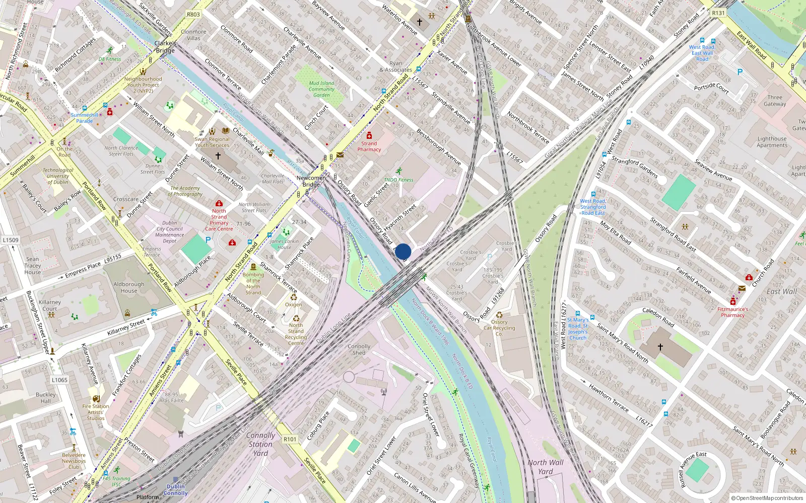 Overhead map showing the location of 23 Ossory Road, North Strand, Dublin 3